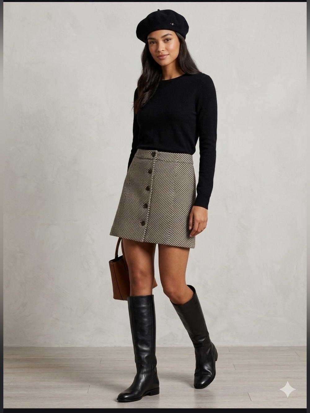J. Crew Wool Blend Brown Cream Diagonal Stripe Button-Front Mini Skirt 12